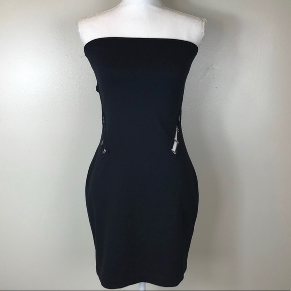 NWT Express Black Mini Dress w Open Buckle Cutouts - Picture 3 of 8